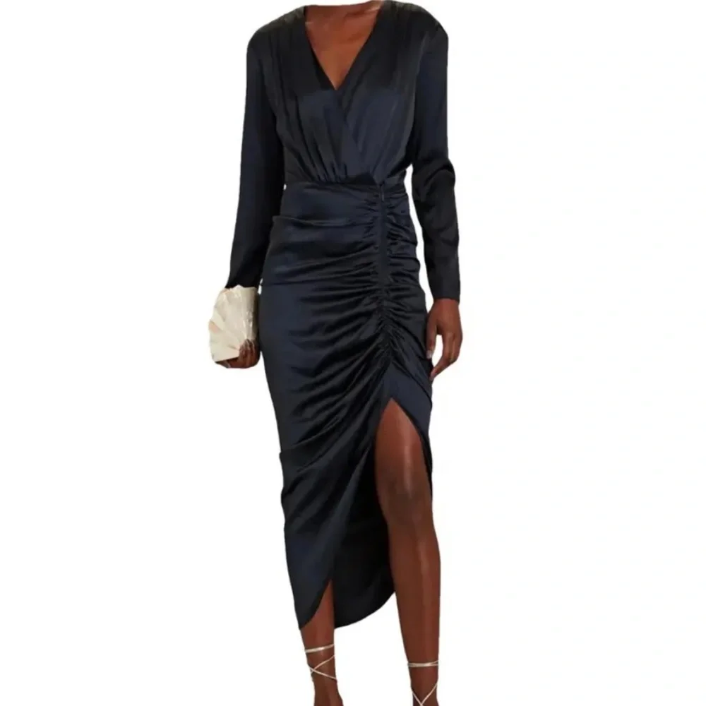 VERONICA BEARD CAMERI SILK RUCHED DRESS NAVY BLUE Size 00 XS Party Fall Wedding - Picture 2 of 12